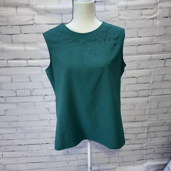 BonWorth Teal Sleeveless Blouse with Floral Embroidery | Size S - Picture 1 of 7